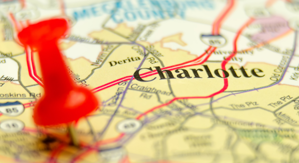 Pin on map just outside of Charlotte, NC