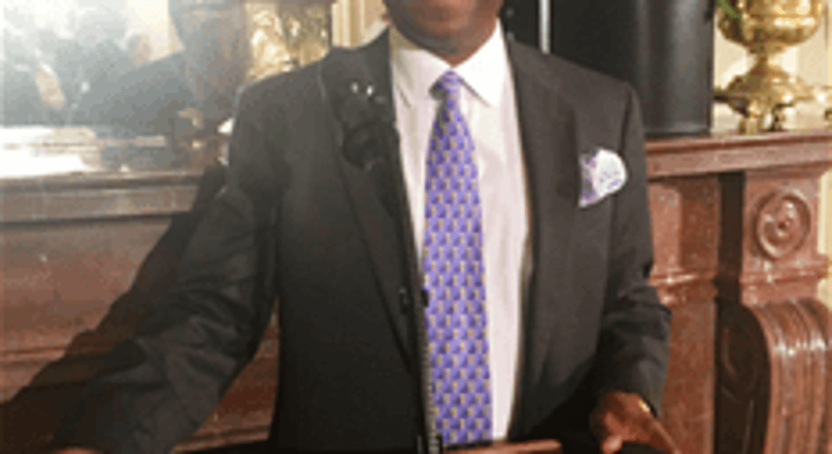 Steven Hill at presidential podium