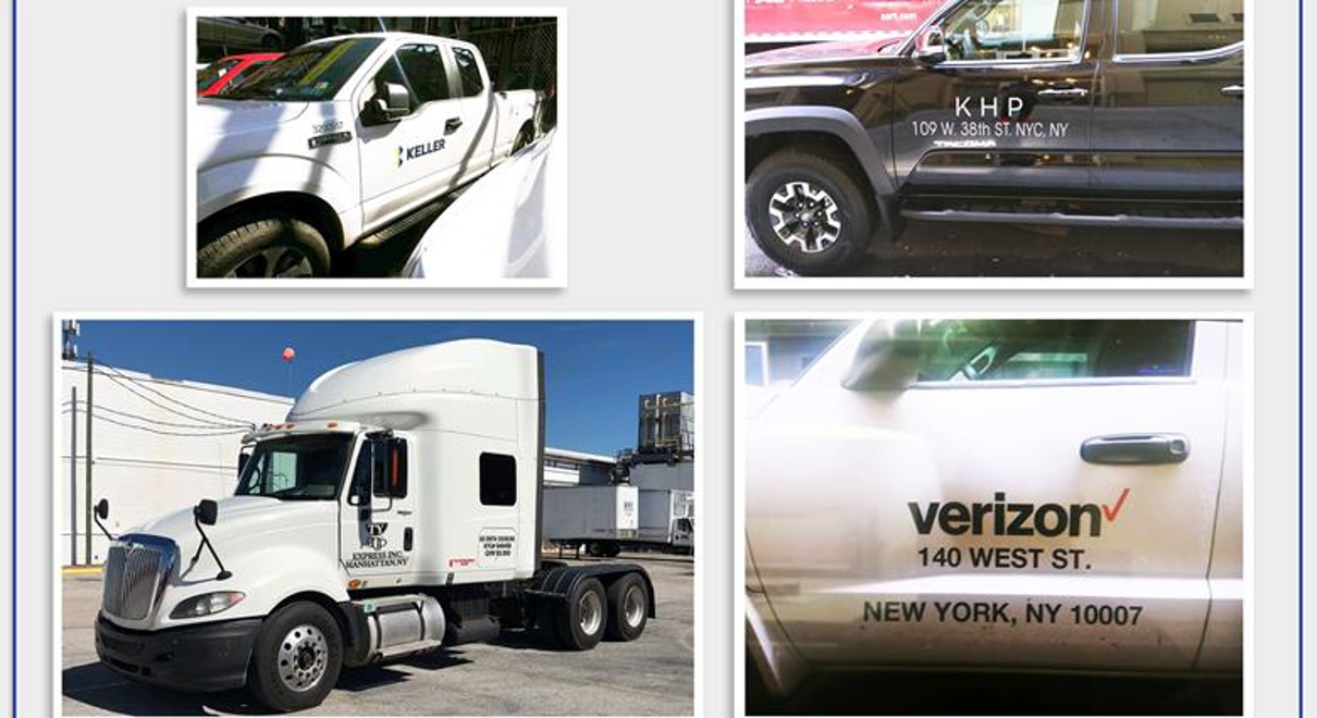 collage of trucks with car graphics on it