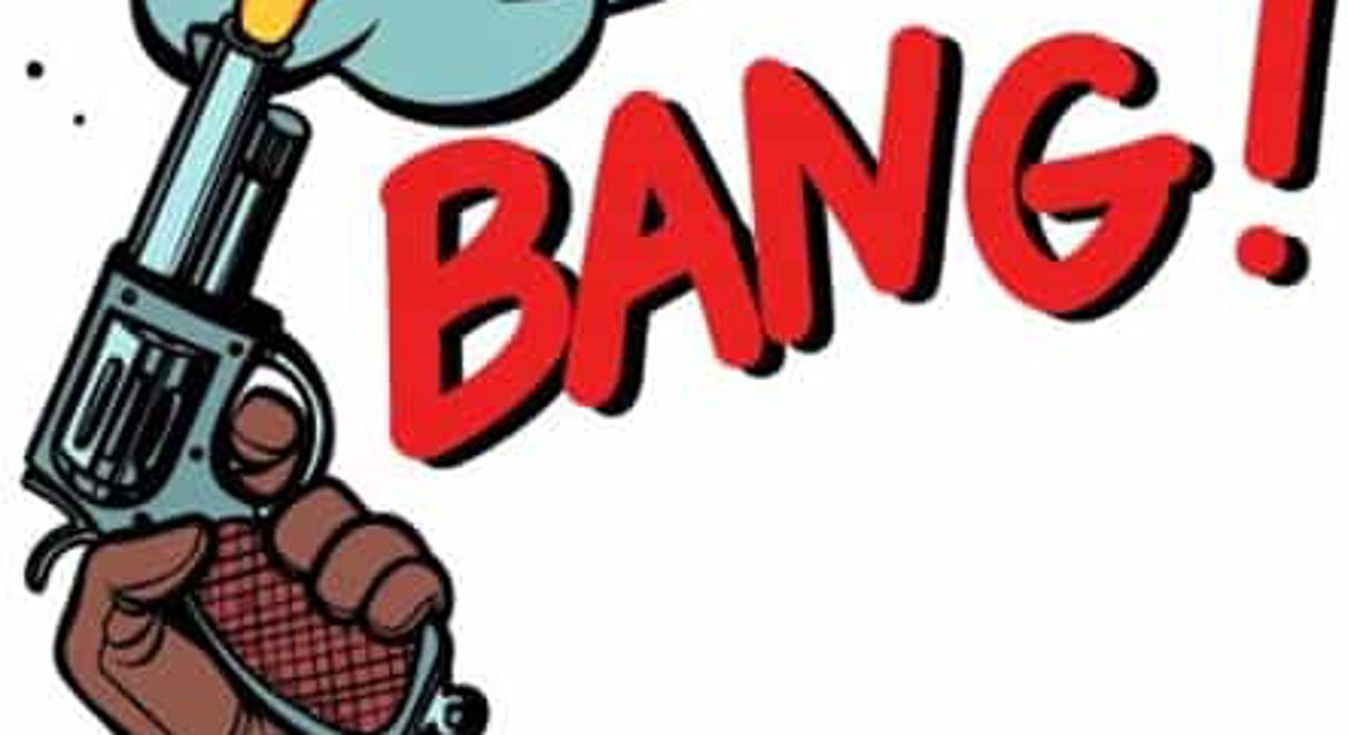 a cartoon image of a hand shooting a gun into the air