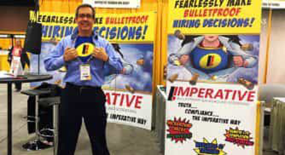 A man by imperative branded materials