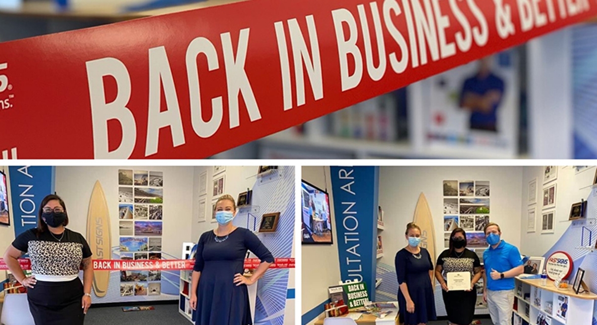 Back in Business ribbon cutting