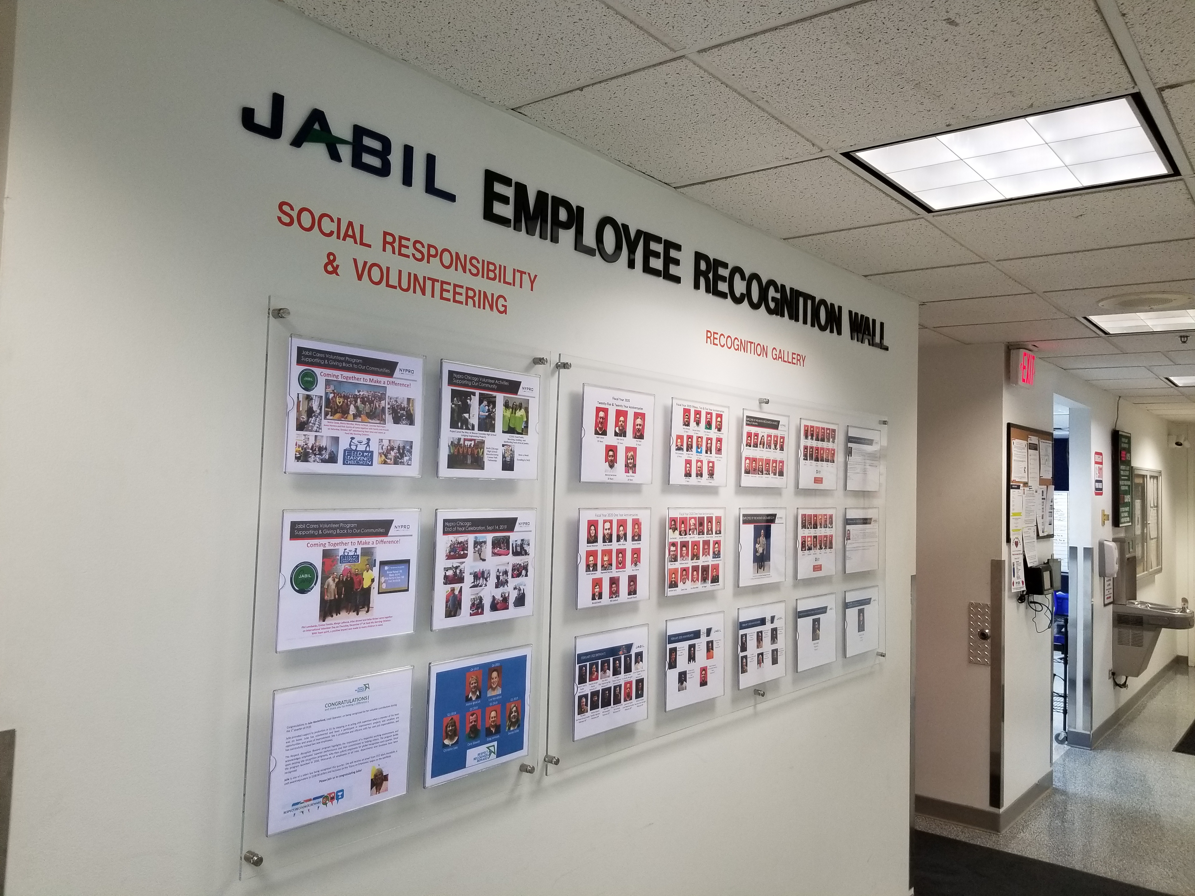 Interior employee recognition wall