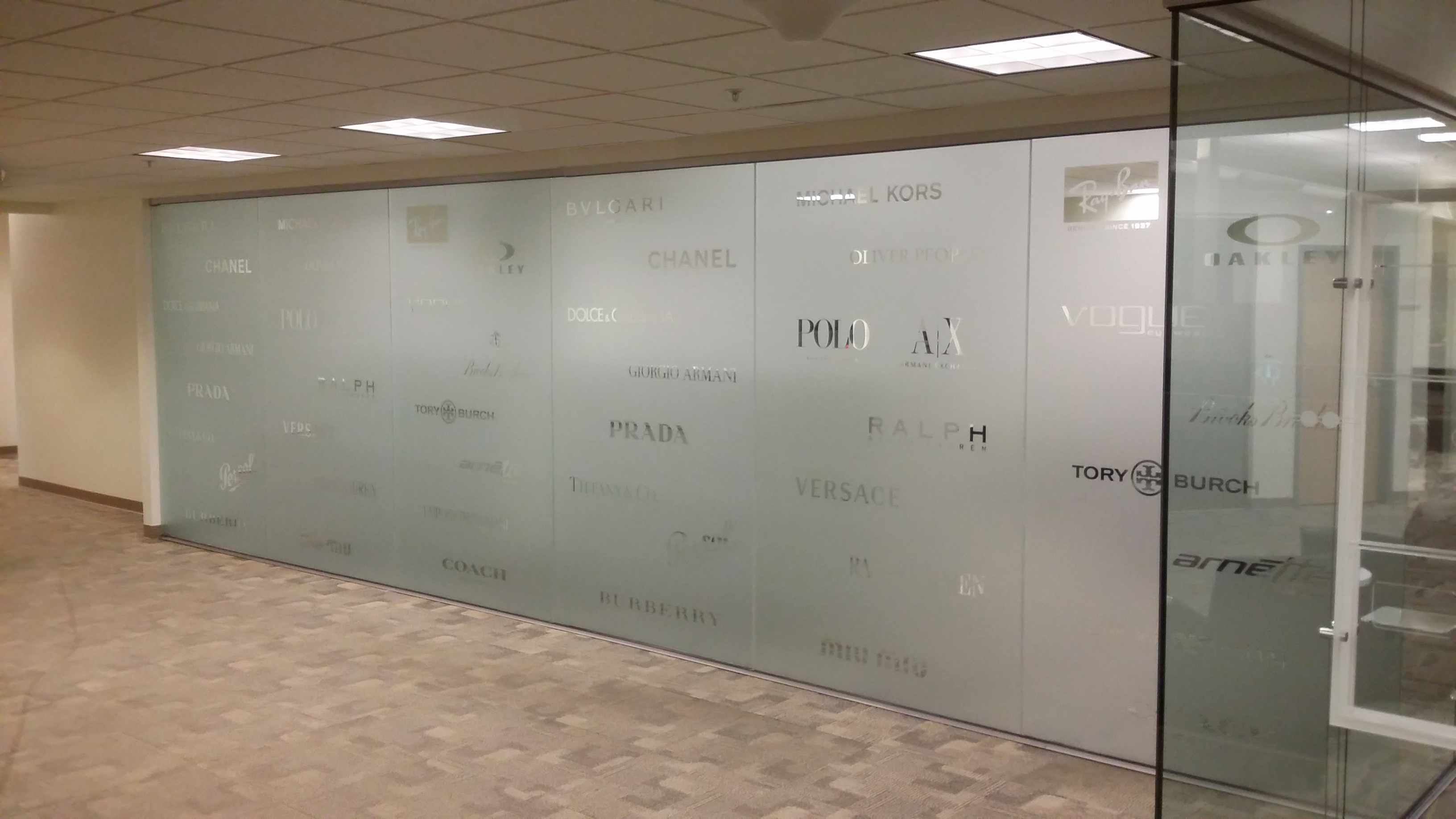 frosted vinyl logos in an office