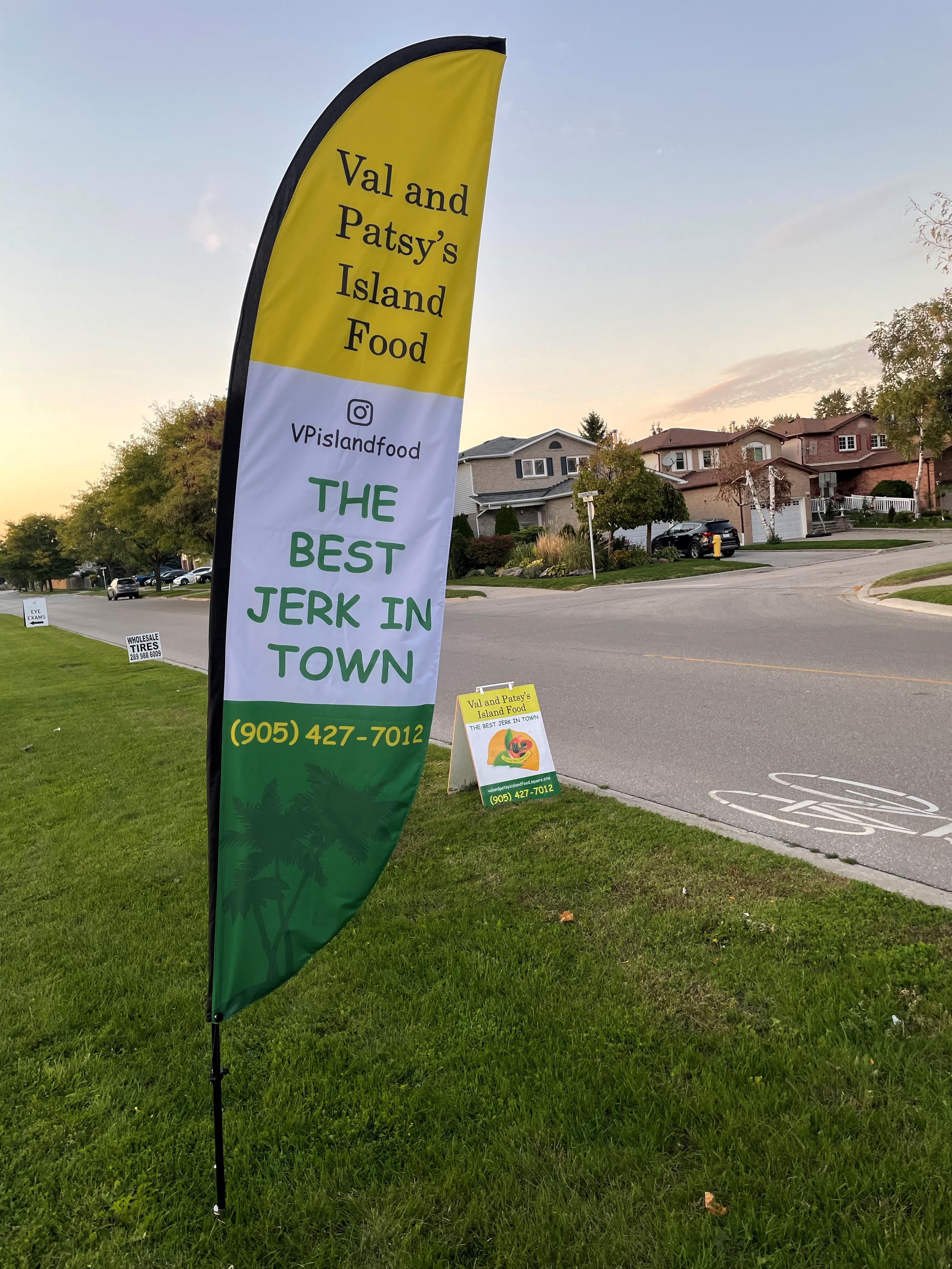 Val and Patsy's Island Food Feather Flag