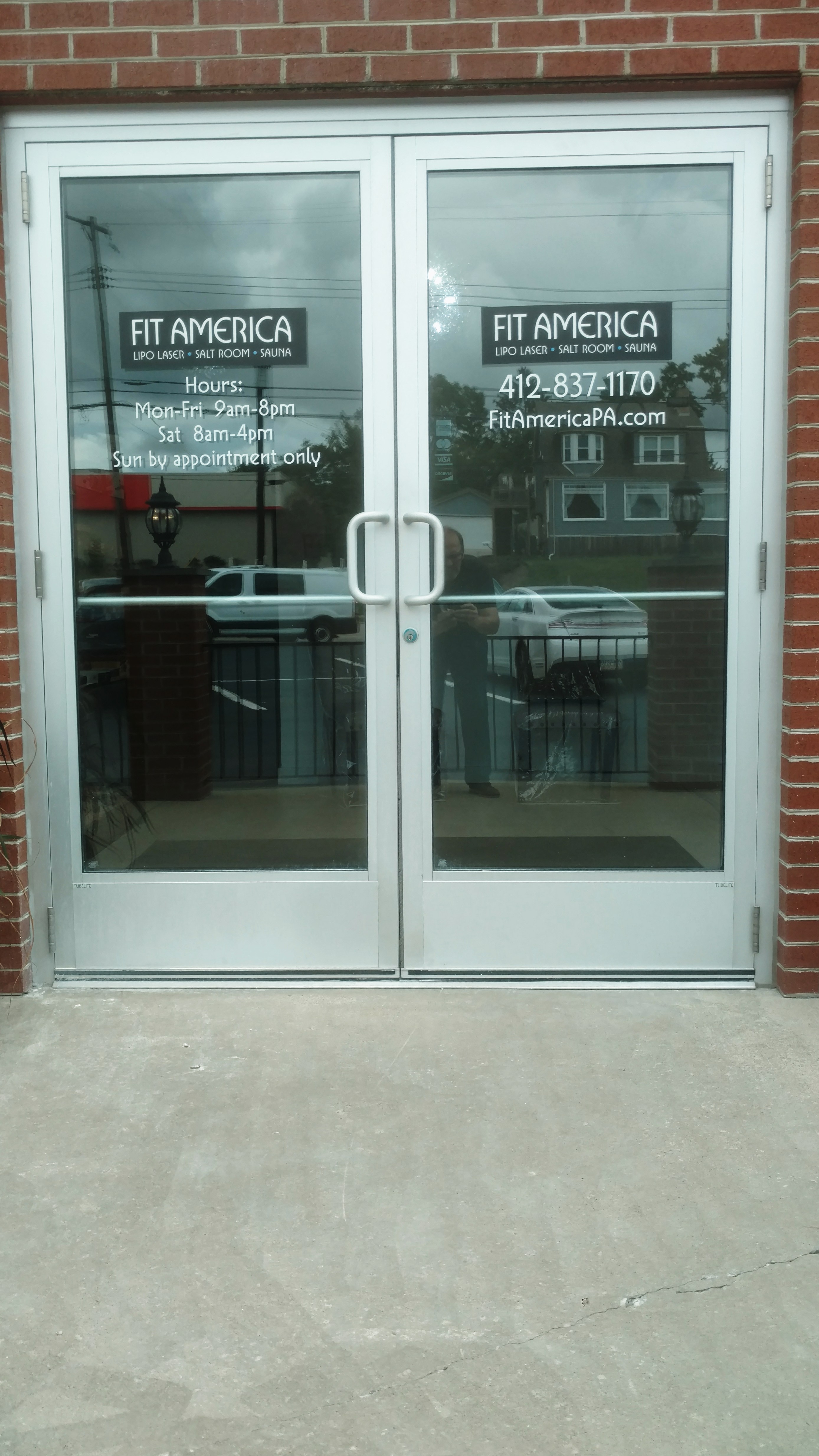 Glass door with graphics