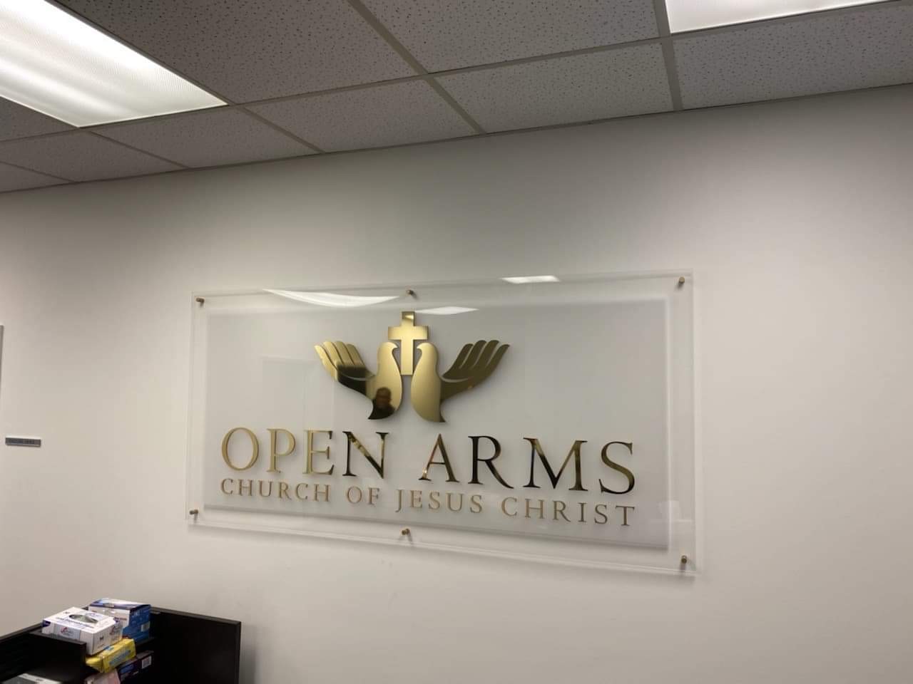 Open Arms Acrylic Standoff Sign