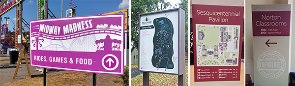 Organizations use maps and wayfinding signs to help visitors navigate the premises