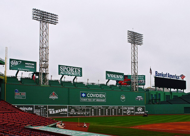 An image of Fenway Park's Green Monster wall