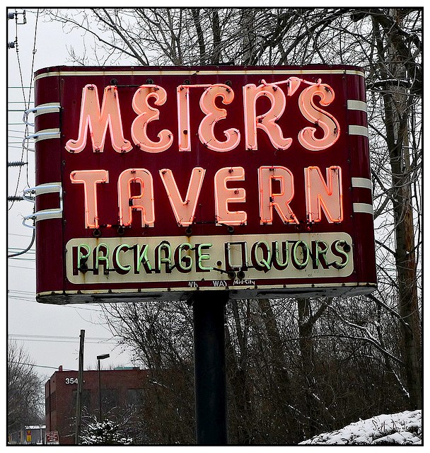 Meier's Tavern has a lit up sign
