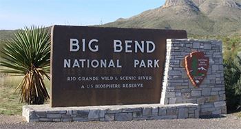 A monument sign welcomes guests to Big Bend National Park