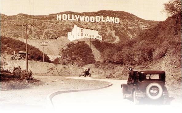 A vintage photo of the HollywoodLand sign