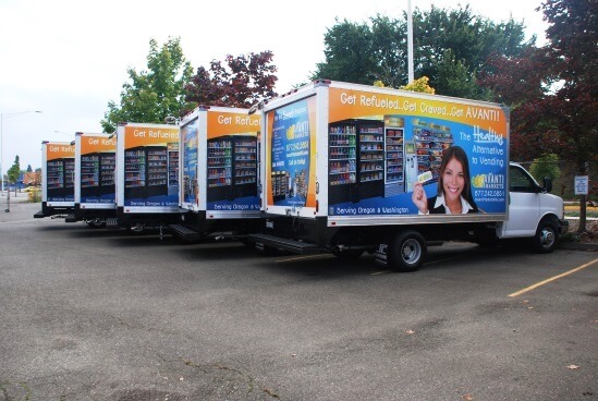 Fleet of trucks wrapped with graphic 