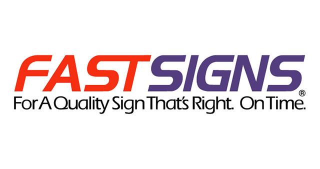 FASTSIGNS old logo with the tagline: For a Quality Sign That's Right on Time