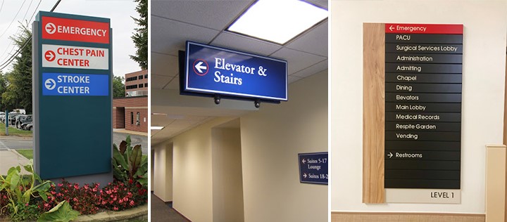 A medical center uses clear wayfinding signs