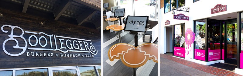 Interior and exterior signs at restaurants