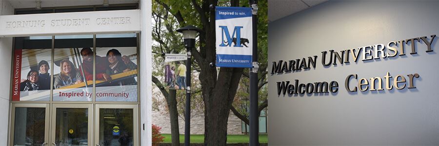 A collage of images for the Marian University brand