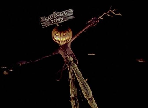 Nightmare before Christmas scarecrow with Halloween Town Sign