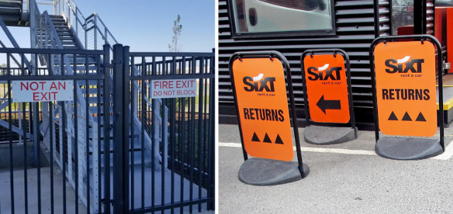 Signs are placed at an event to help guide traffic and to indicate that there is no exit