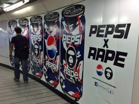 A poster highlights the Pepsi and AAPE collaboration