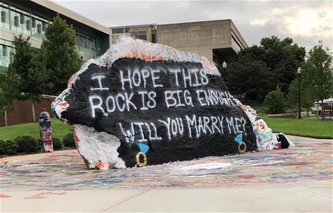A spirit rock at UT Knoxville was painted with a proposal on it