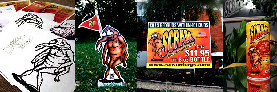 A collage of advertisements for the Scram brand