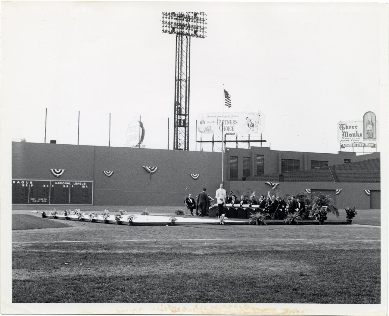 A black and white photo of a Fenway Park