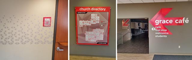 Grace Church uses vinyl signs to help visitors navigate the location