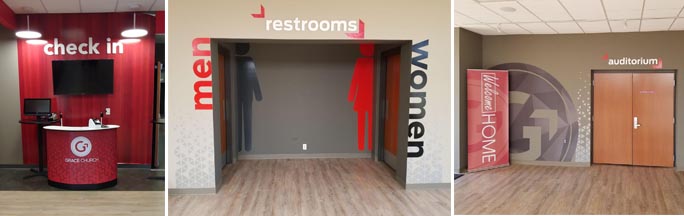 Grace Church uses wall graphics to help visitors navigate