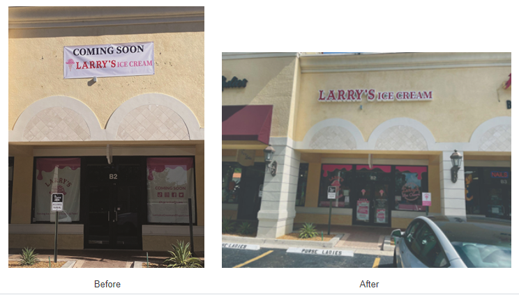 Larry's Ice Cream Before and After Signage