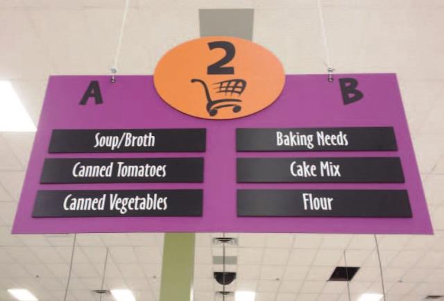 A custom aisle sign in a supermarket installed by FASTSIGNS in Pittsburgh, Pennsylvania