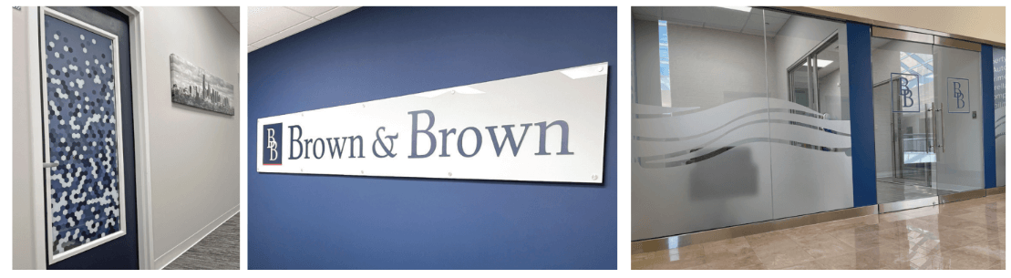 blue and silver signs on walls
