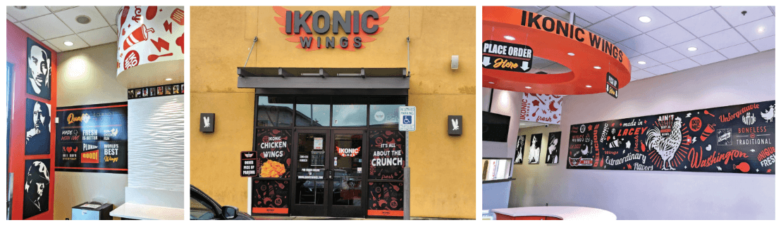 red and black designs on restaurant walls