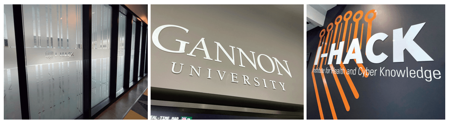 Frosted glass and signage on walls