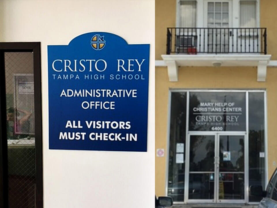 Cristo Rey Tampa High School admin office sign