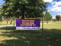 Purple-colored school yard banner