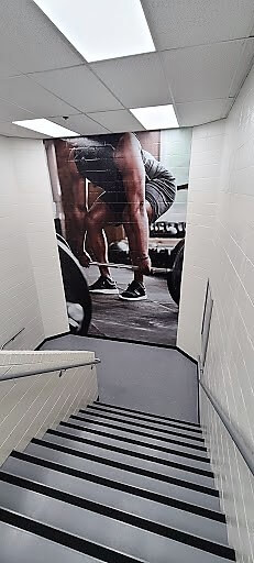 Custom wall graphics facing stairs