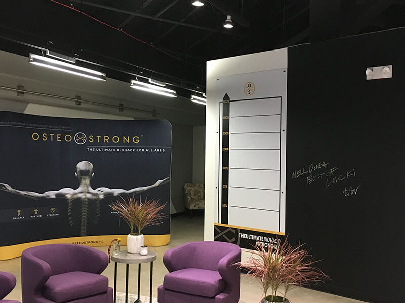 Osteo Strong banner with chairs and table