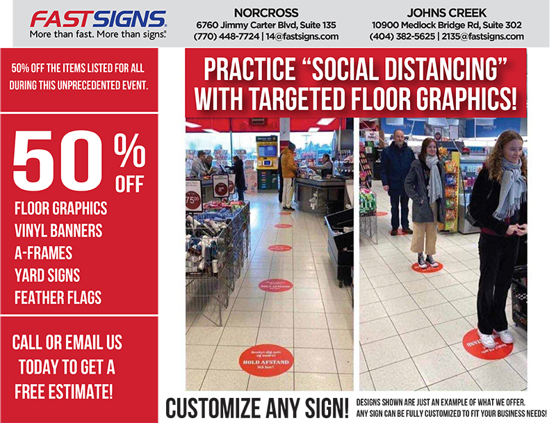 Practice social distancing with targeted floor graphics. 50% off