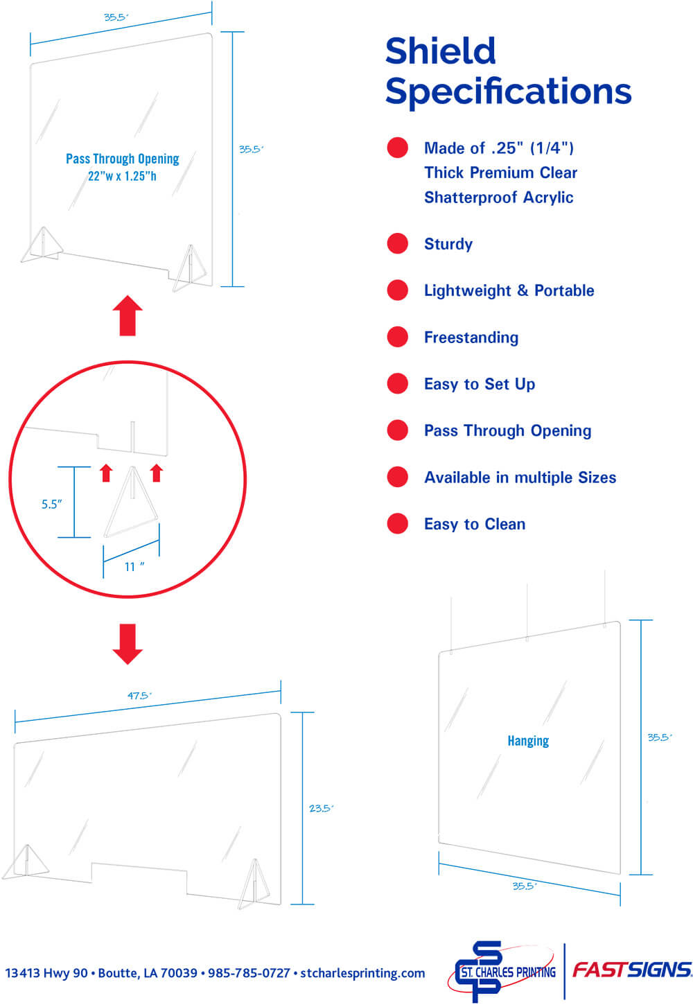 shiled specifications of St Charles printing safety shields
