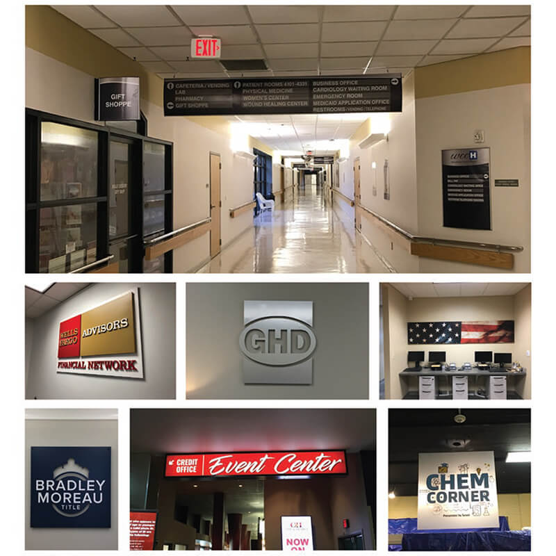 Wayfinding signs inside buildings