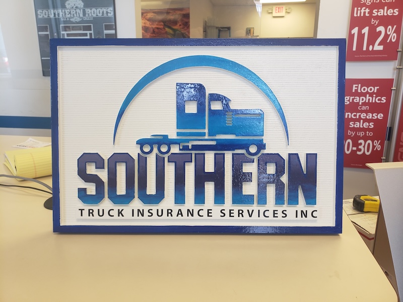 Southern Custom decal sign on the table