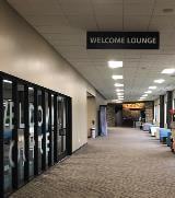 Wayfinding sign and window decals  on the hallway
