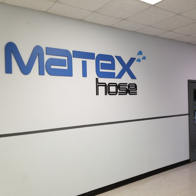 Matex hose custom decal on the white wall