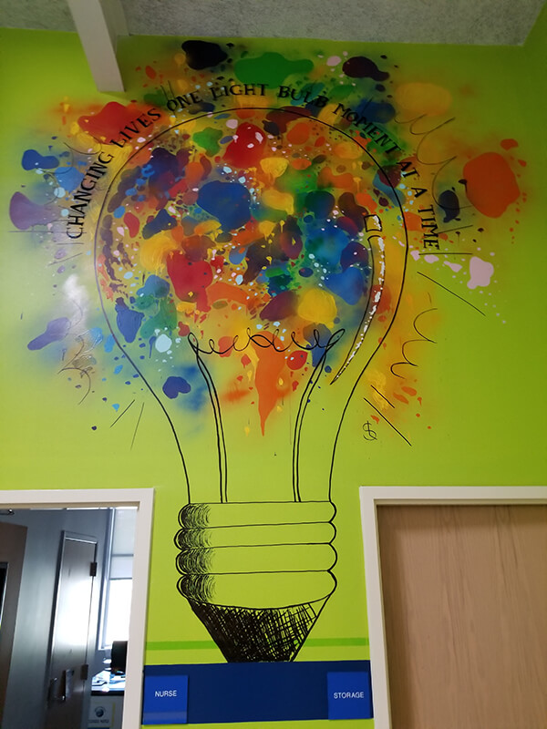 colorful bulb graphics on the wall