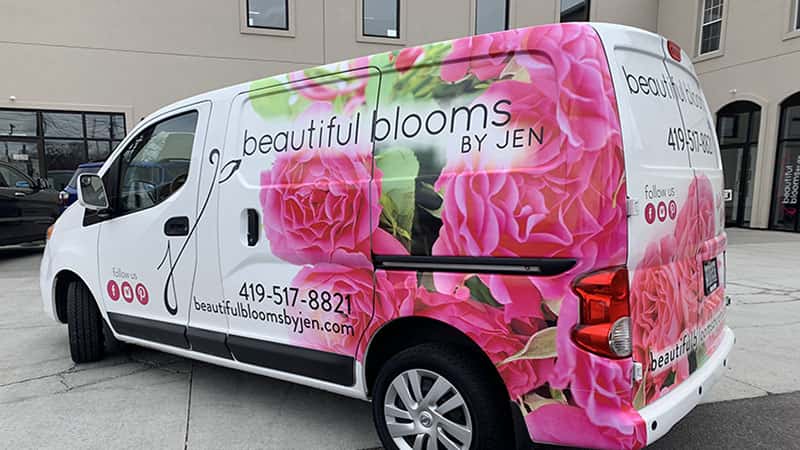 custom vehicle graphics on Beautiful Blooms van