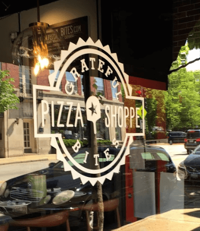 Grateful pizza shoppe custom decal on the store window