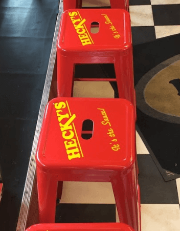 Red Hecky's chair custom decal