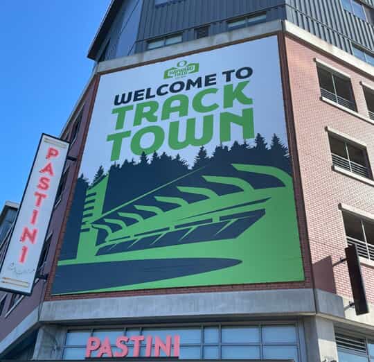 An image of an exterior Track Town banner