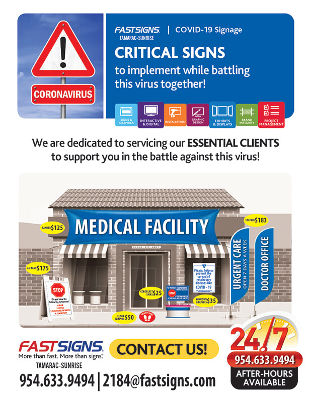 COVID-19 Signage examples in front of medical facility